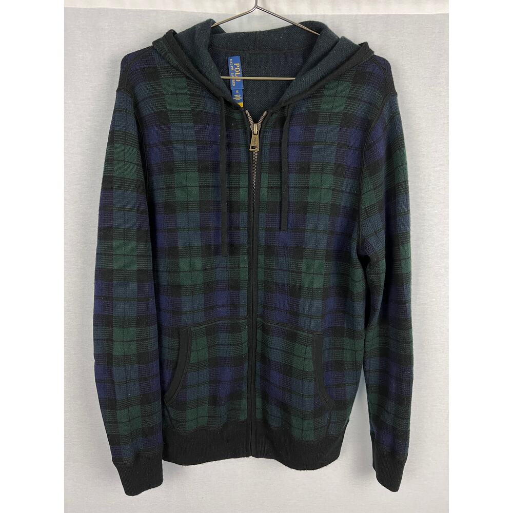Polo Ralph Lauren Sweater Mens Full Zip Hooded Blackwatch Tartan Plaid Preppy